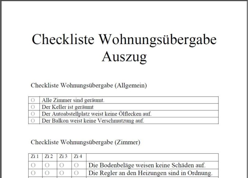 Checkliste Wohnungsübergabe