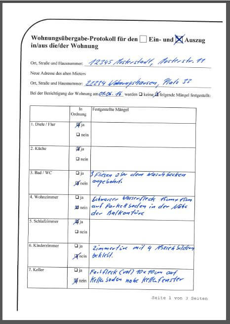 Übergabeprotokoll wohnung ausführlich
