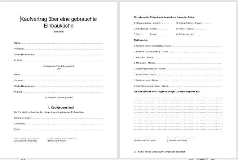 Kaufvertrag Über Gebrauchte Küche