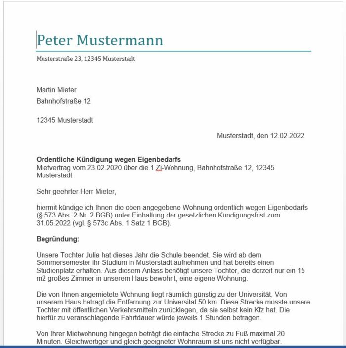 Kndigung Wegen Renovierung
