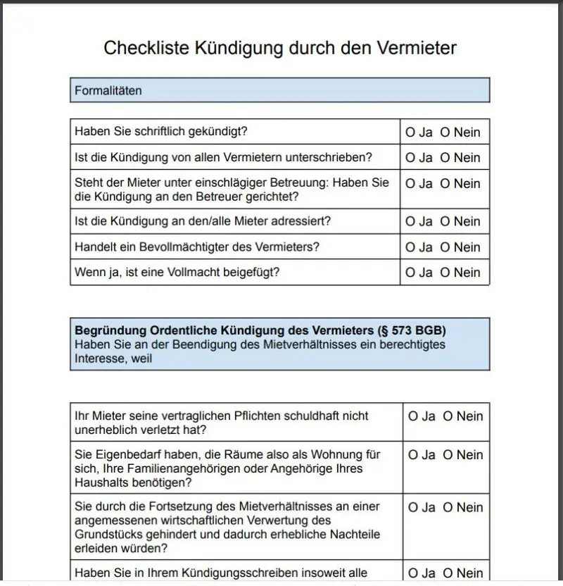 Checkliste Kündigung durch den Vermieter