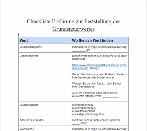 Das beste I I Checkliste Erklärung zur Feststellung des Grundsteuerwertes
