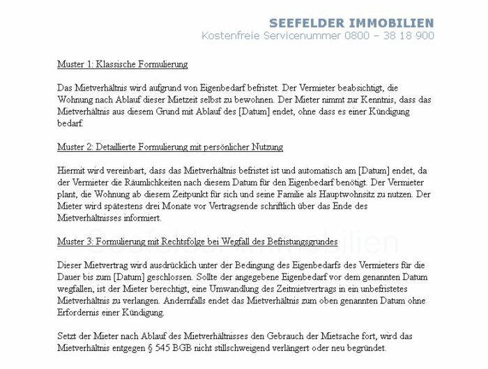 Muster Zeitmietvertrag - befristeter Mietvertrag zum downloaden 1 Zeitmietvertag Muster Vorlage Eigenbedarf Einzelner Eigentuemer
