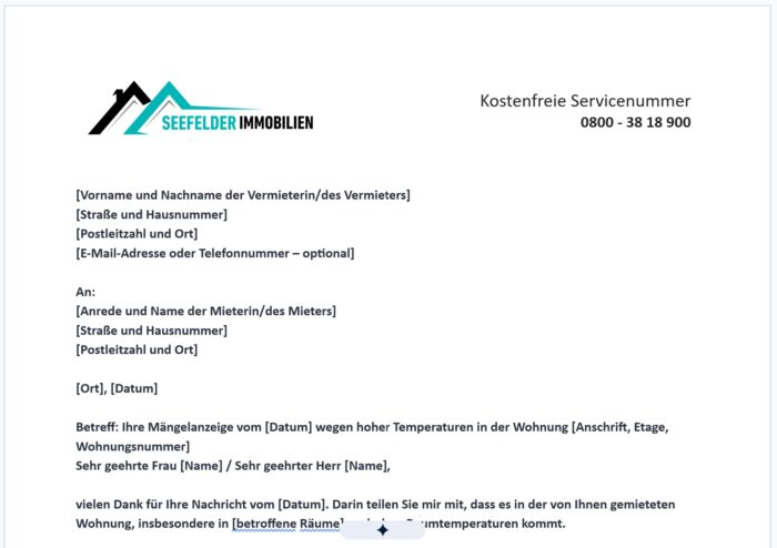 Mängelanzeige wegen Hitze beantworten – Muster für Vermieter 2 Maengelanzeige Hitze Vermieter 1
